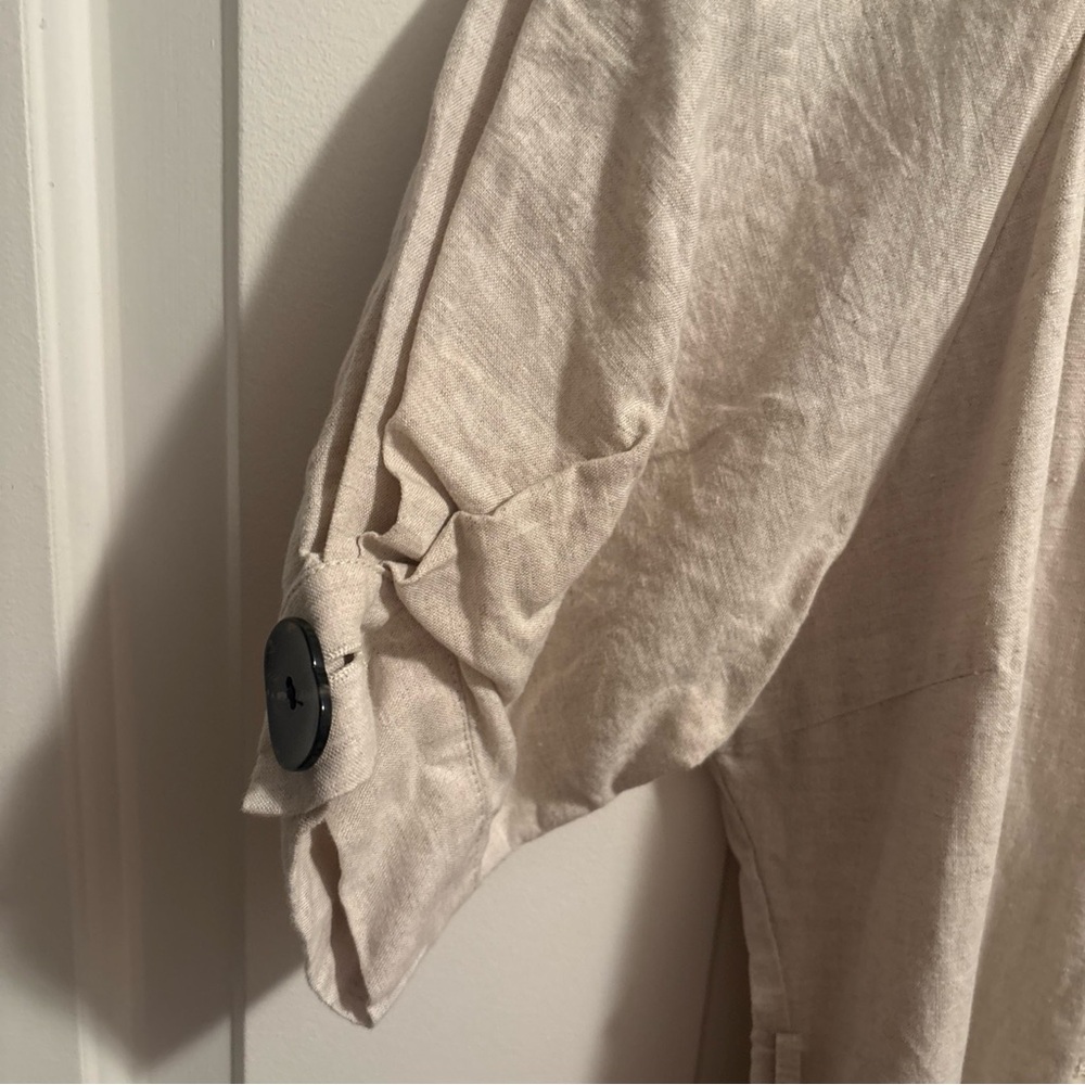 NA-KD BUTTONED LINEN DRESS V-NECK PUFF SLEEVES SAND SIZE SMALL - Picture 9 of 13